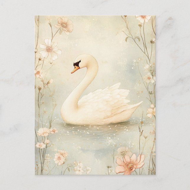 Carte Postale Un cygne géant avec des fleurs Illustration (Devant)
