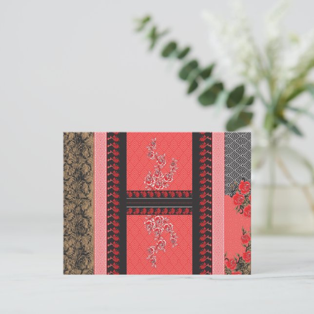 Carte Postale un design de papier peint rouge et noir (Debout devant)