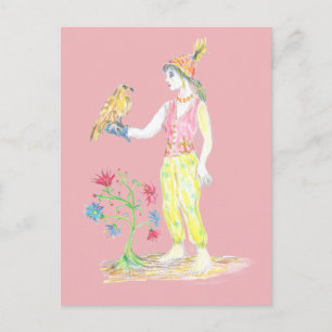 Carte Postale Un dessin au crayon de couleur d'une femme