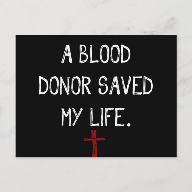 Carte Postale Un donneur de sang a sauvé ma vie chrétienne (Devant)