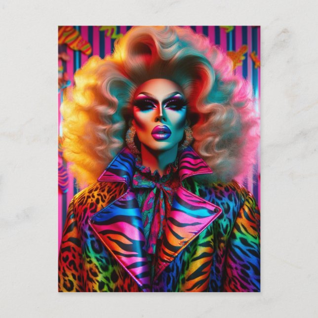 Carte Postale Un Drag Queen des années 1980 en Poster de animal (Devant)