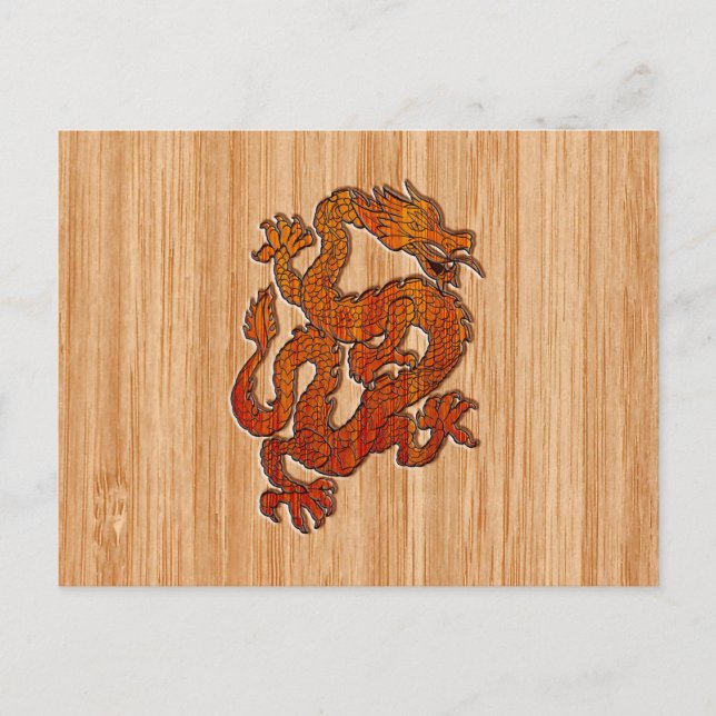 Carte Postale Un dragon rouge sur Bambou comme (Devant)
