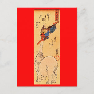 Carte Postale Un éléphant attrape un Tengu volant. Vers 1800