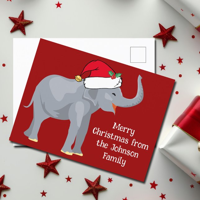 Carte Postale Un éléphant de Noël drôle dans le chapeau rouge du (Créateur téléchargé)