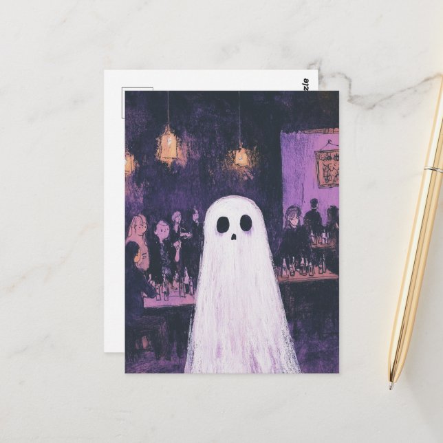 Carte Postale Un fantôme à la fête (Devant/Arrière en situation)