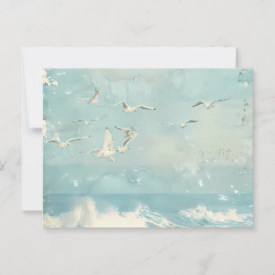 Carte Postale Un fond de collage d'oiseaux côtiers océan ciel