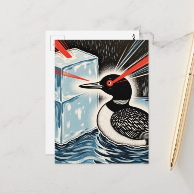 Carte Postale Un fou Minnesota Loon faisant fondre des glaçons a (Devant/Arrière en situation)