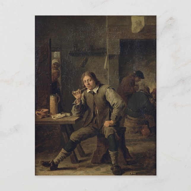 Carte Postale Un fumeur penché sur une table, 1643 (Devant)
