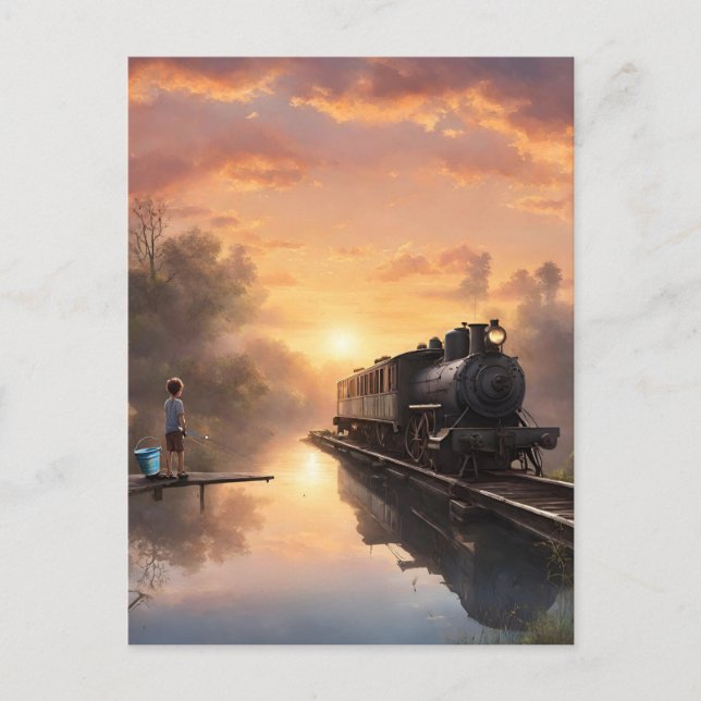 Carte Postale Un garçon pêche (Devant)