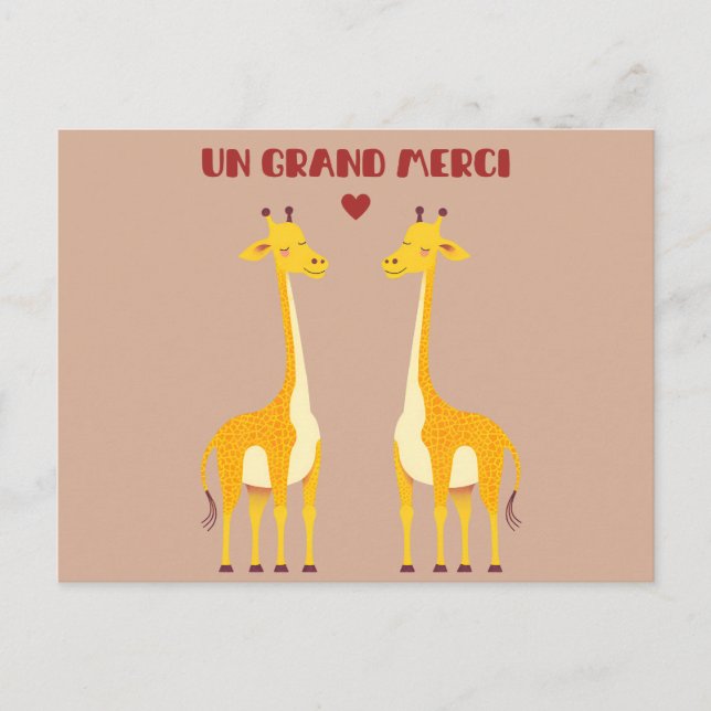 Carte Postale Un grand merci - giraffe (Devant)
