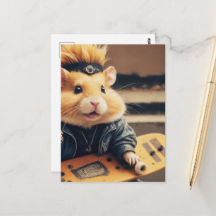 Carte Postale Un hamster punk rétro mignon en skateboard 