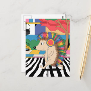 Carte Postale Un hérisson surréaliste écoute de la musique