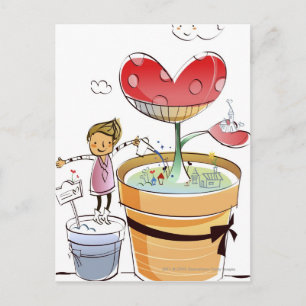 Carte Postale Un homme arrose un plante en pots