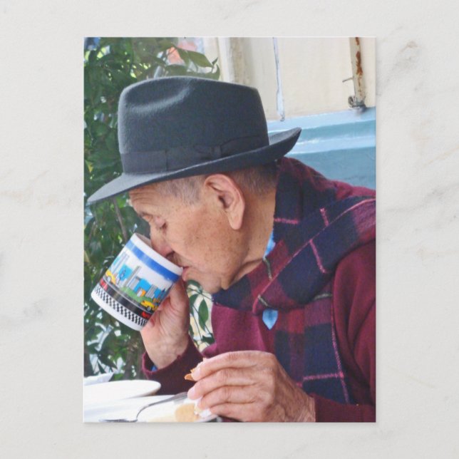 Carte Postale Un homme au Café - Première Coupe de Café (Devant)