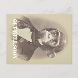 Carte Postale Un homme, Chimpanzé, qui dit : "Va bien bientôt"