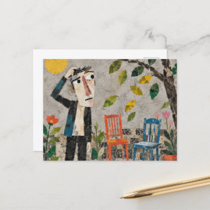 Carte Postale Un homme confus dans le jardin