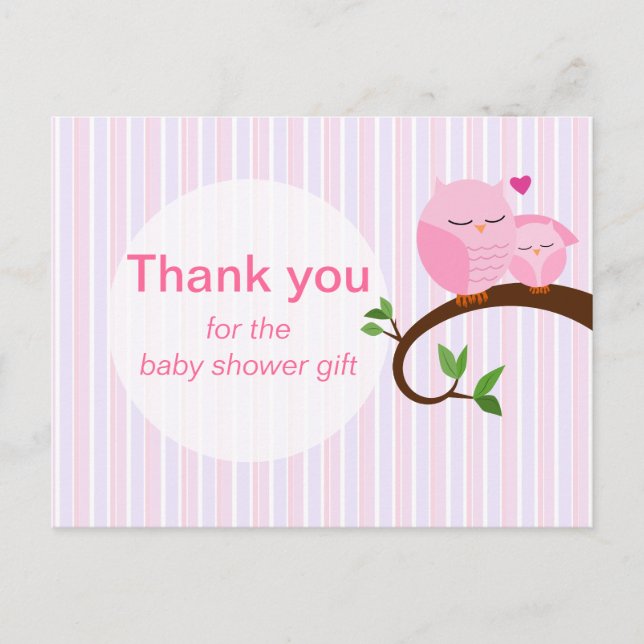 Carte Postale Un Hotte D'Un Merci De Chouette Baby shower Rose (Devant)