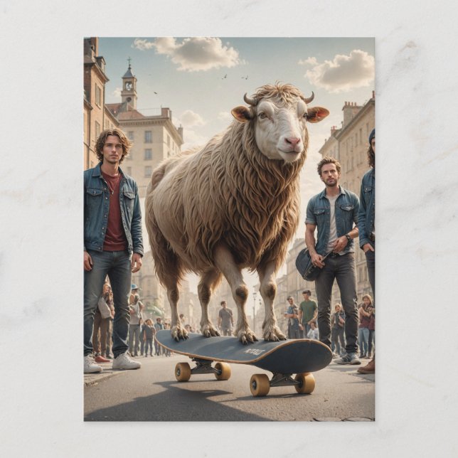 Carte Postale Un hybride de vache mouton faisant du skateboard (Devant)