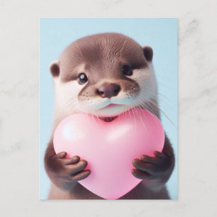 Carte Postale Un joli Coeur rose Valentine Otter