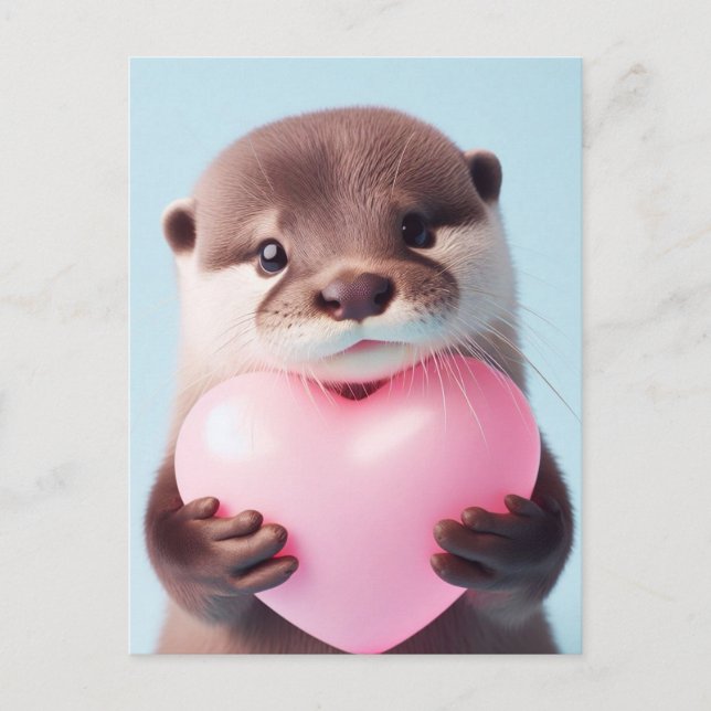 Carte Postale Un joli Coeur rose Valentine Otter (Devant)