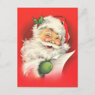 Carte Postale Un joyeux Père Noël clignant des yeux lisant sa li