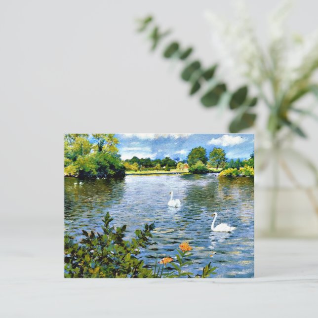 Carte Postale Un lac de Long Island, peinture célèbre, (Debout devant)