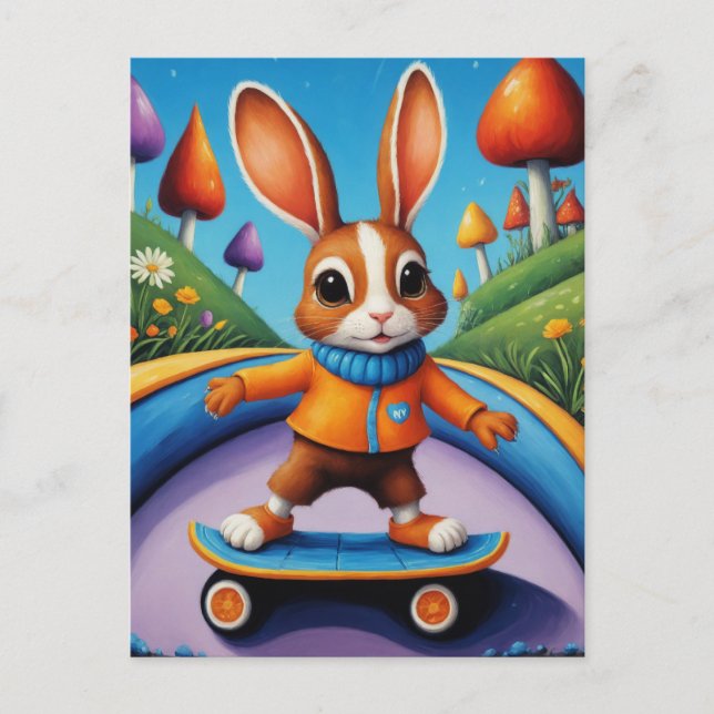 Carte Postale Un lapin en skateboard (Devant)