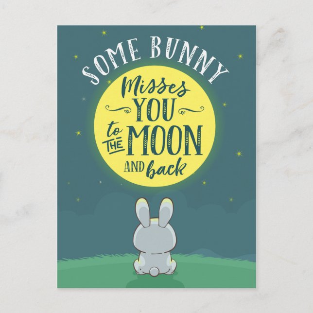 Carte Postale Un lapin te manque sur la Lune et sur le dos (Devant)