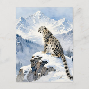 Carte Postale Un léopard des neiges sur un pic de montagne ennei