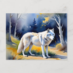 Carte Postale Un loup dans une peinture à l'aquarelle de forêt