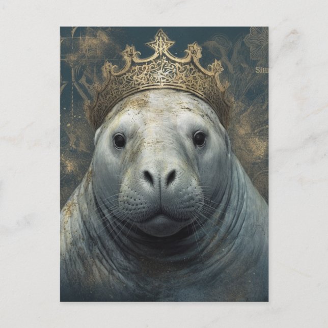 Carte Postale Un Manatée portant une couronne (Devant)