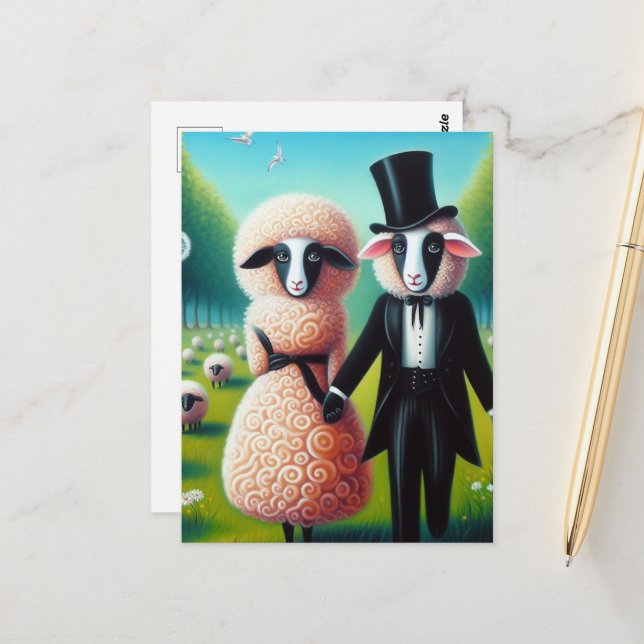 Carte Postale Un mignon couple mouton (Devant/Arrière en situation)