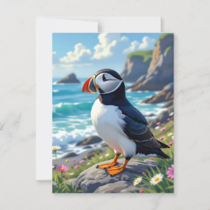 Carte Postale Un mignon Puffin en bord de mer