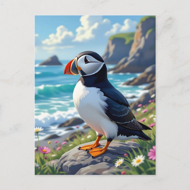 Carte Postale Un mignon Puffin en bord de mer (Devant)