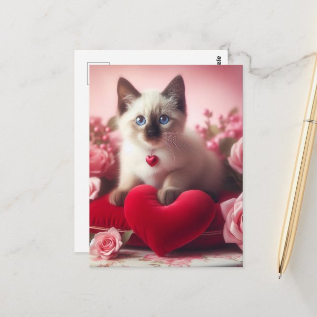 Carte Postale Un mignon Valentine Siamese Kitten (Devant/Arrière en situation)