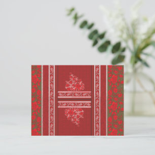 Carte Postale un motif à croix avec fleurs rouges et vignes