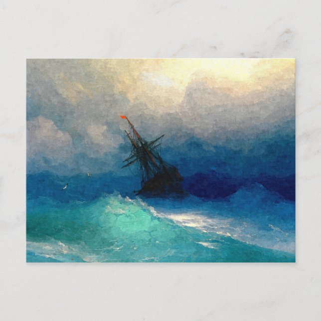 Carte Postale Un navire à voiles dans une tempête (Devant)