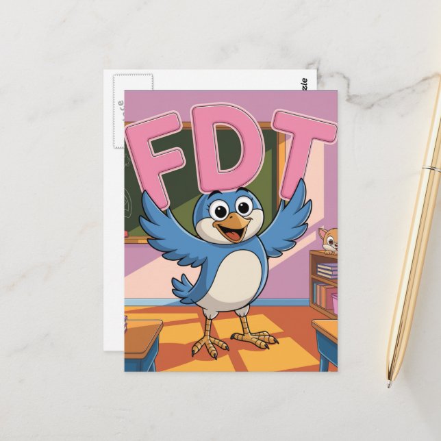 Carte Postale Un oiseau avec des lettres FDT dans une salle de c (Devant/Arrière en situation)