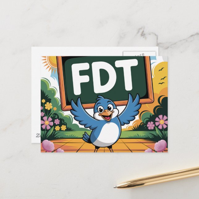 Carte Postale Un oiseau avec un panneau FDT (Devant/Arrière en situation)