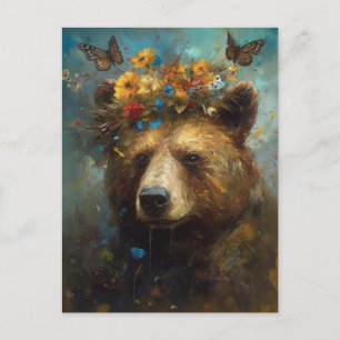 Carte Postale Un Ours à couronne florale
