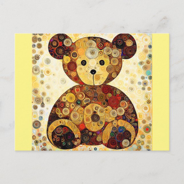 Carte Postale Un ours en peluche comme peint par Gustav Klimt. (Devant)