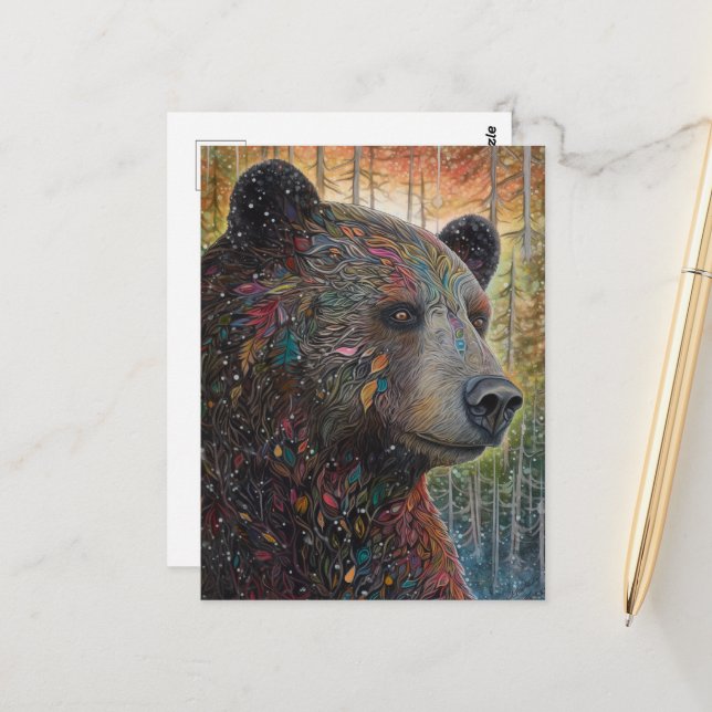 Carte Postale Un Ours Whimsical Coloré (Devant/Arrière en situation)