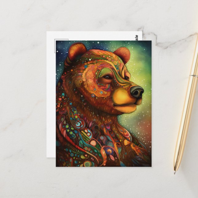 Carte Postale Un Ours Whimsical Coloré (Devant/Arrière en situation)