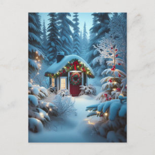 Carte Postale Un petit Cabine dans les bois Noël festif