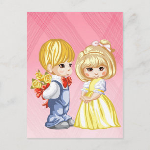 Carte Postale Un petit garçon surprenant une petite fille avec d