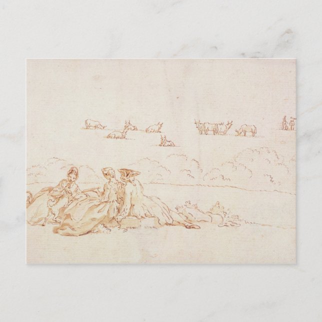 Carte Postale Un pique-nique : Deux dames et un homme (brun lave (Devant)