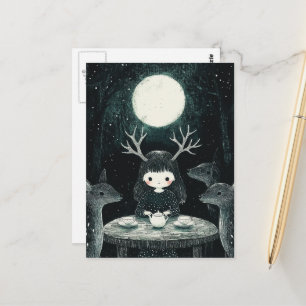Carte Postale Un pique-nique païen de pleine lune avec des cerfs