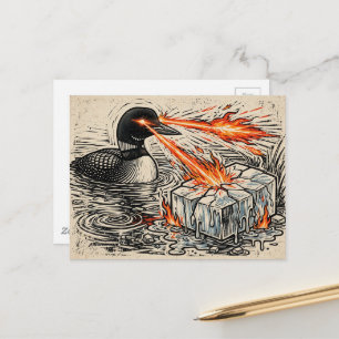 Carte Postale Un plongeon en colère faisant fondre la glace avec