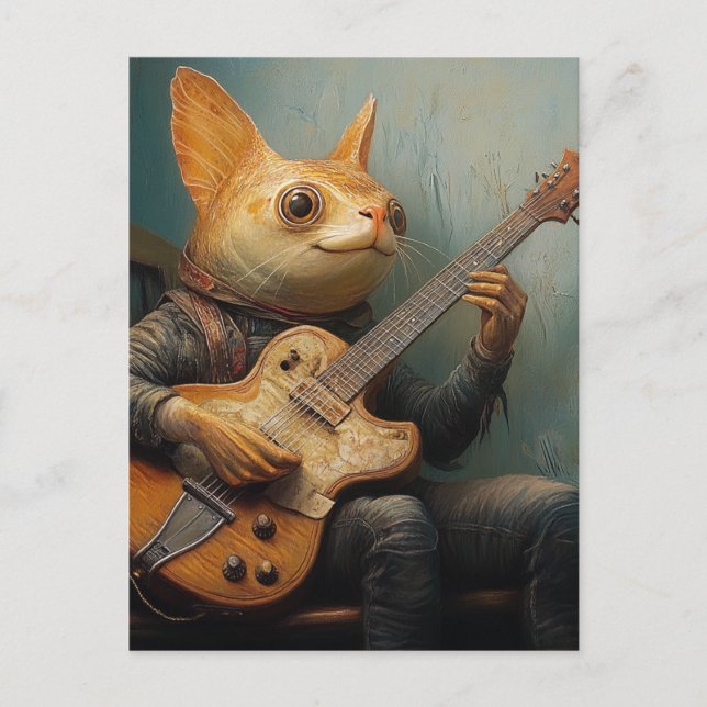 Carte Postale Un poisson-chat drôle jouant à la guitare fantasy  (Devant)