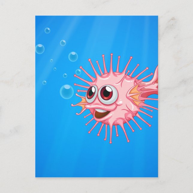 Carte Postale Un poisson-globe rose dans l'océan (Devant)